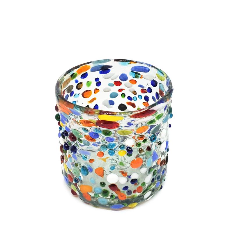 MEXICAN GLASSWARE / Confetti Rocks 8 oz DOF Rocks Glasses (set of 6) / Let the spring come into your home with this colorful set of glasses. The multicolor glass rocks decoration makes them a standout in any place.